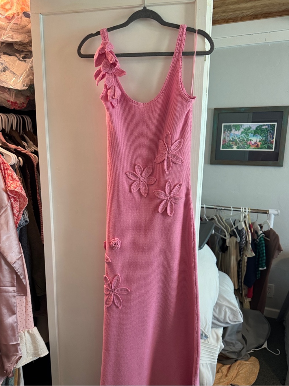Able Pink Maxi Dress with Floral Appliqués